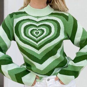 NWT Green Heart Mock Neck Long Sleeve Sweater
